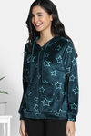 Zivame Knit Poly Velour Jacket - Dark Sea — thumbnail 3